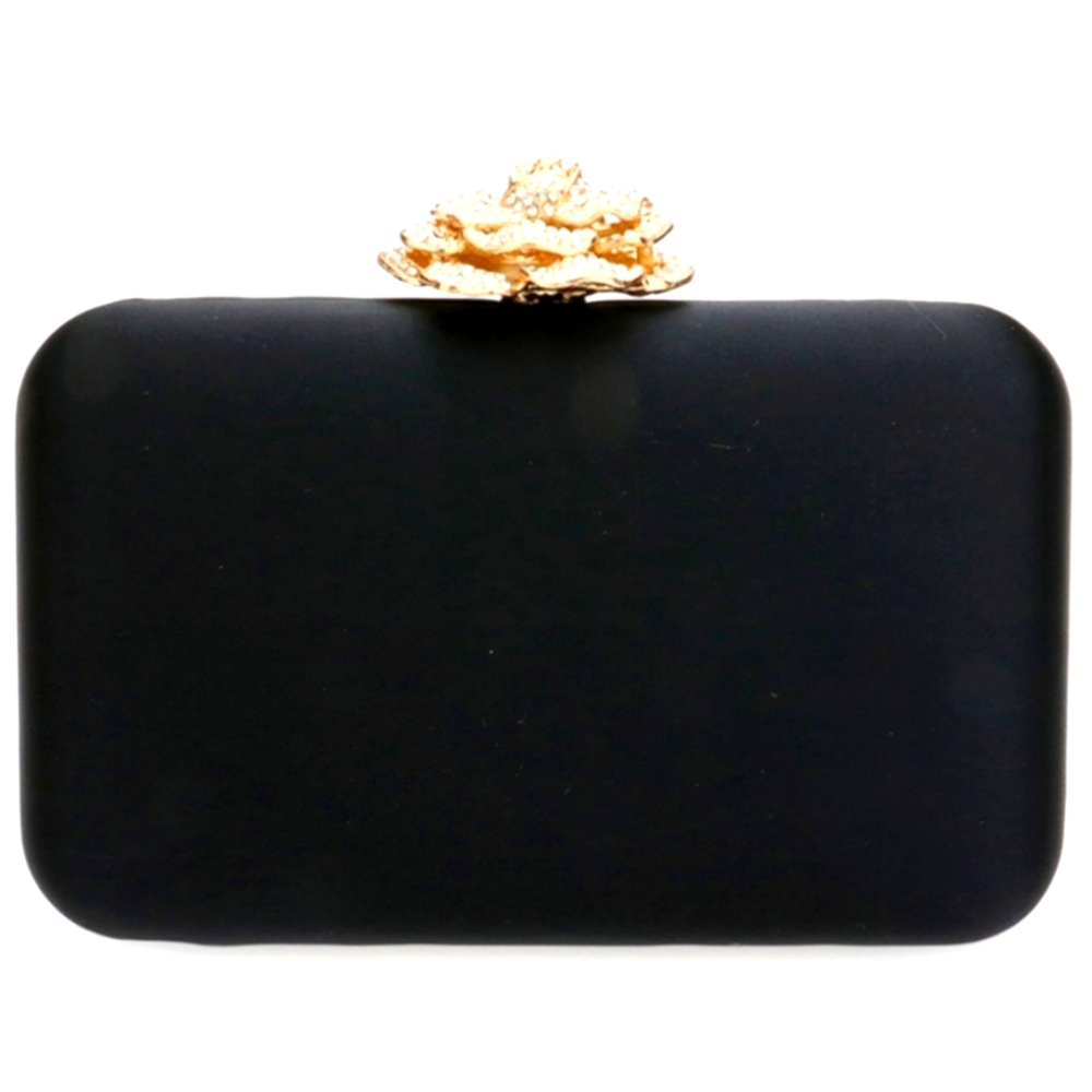 RHINESTONE PAVE ROSE CLASP EVENING CLUTCH / CROSSBODY BAG.🖤 - Picture 1 of 3